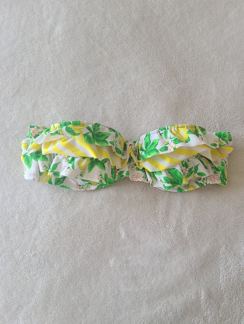 Victoria's Secret Lemon Ruffled Bandeau Strapless Bikini Top Yellow Green 32A